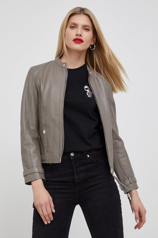 Young Poets Society geaca de piele cu captuseala gri 106675