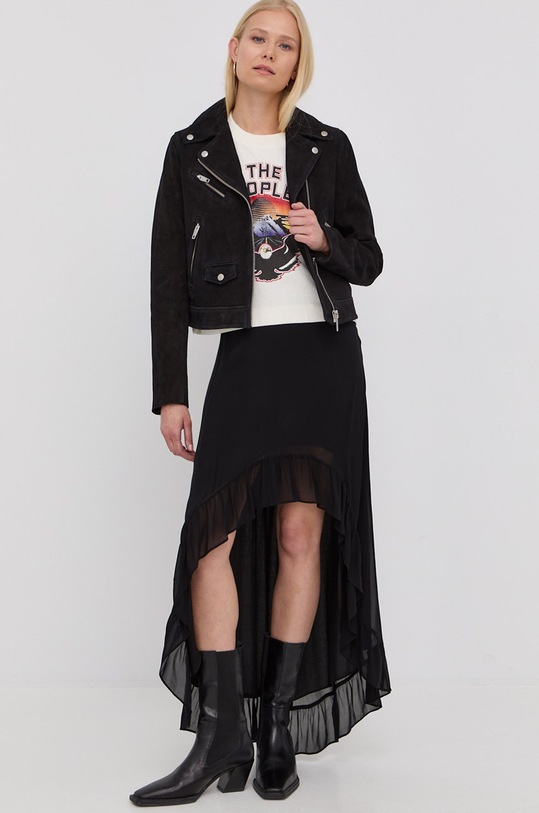 The Kooples o jacheta biker din piele intoarsa FCUI24003K negru SS22