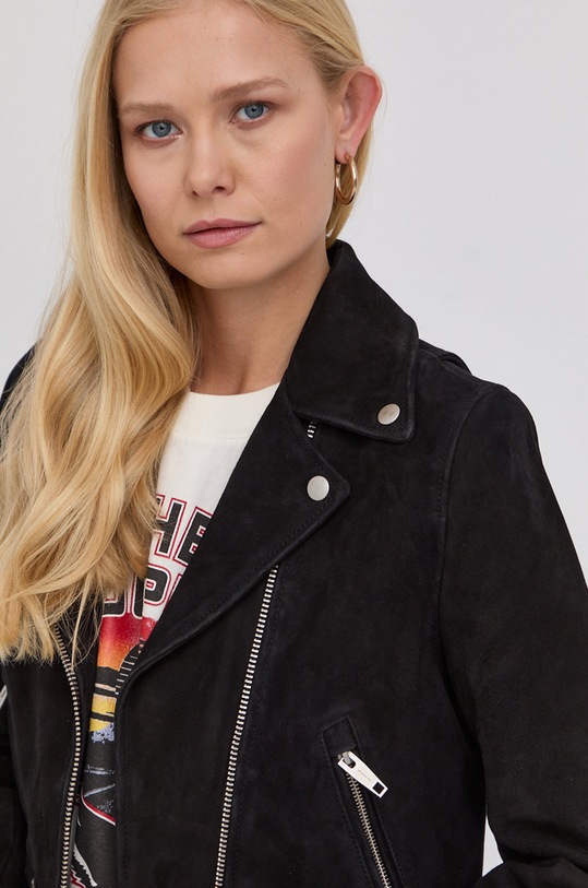 The Kooples o jacheta biker din piele intoarsa negru FCUI24003K