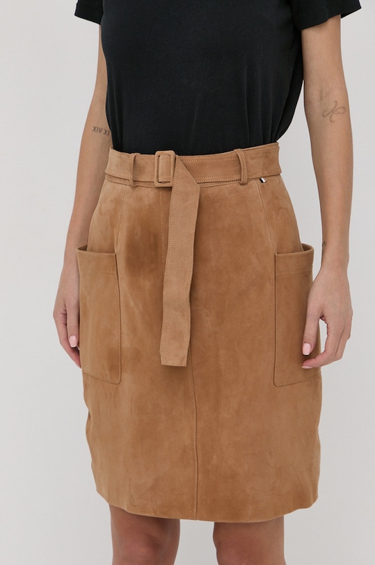 Kožená sukně BOSS 50467438 béžová SS22