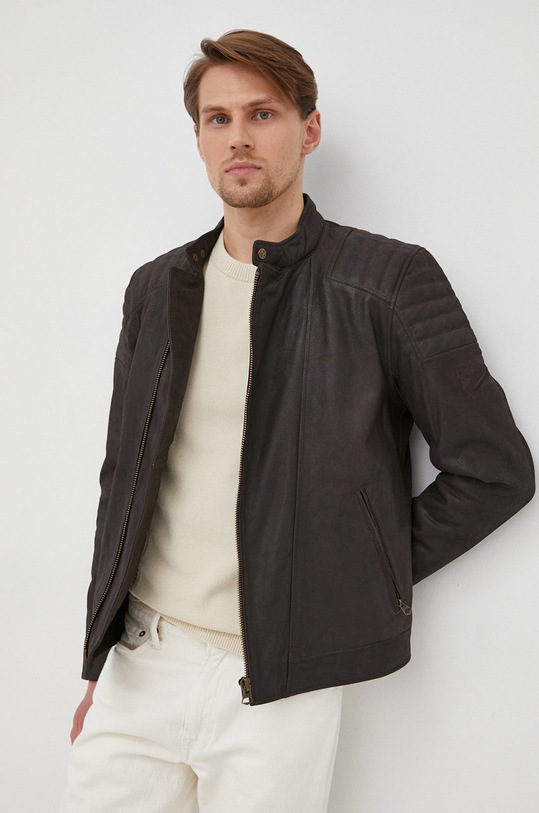 Pepe Jeans geaca de piele Lee cu captuseala maro PM402542.898