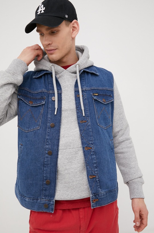 Wrangler bezrękawnik jeansowy bez kaptura granatowy W447ZB38R
