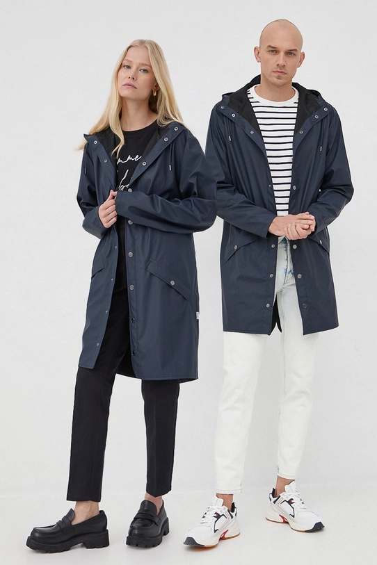 Куртка Rains 12020 Long Jacket з капюшоном темно-синій 12020.47