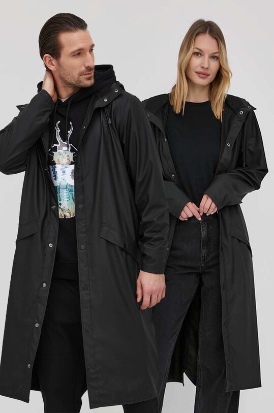 Куртка Rains 18360 Longer Jacket з капюшоном чорний 18360.01