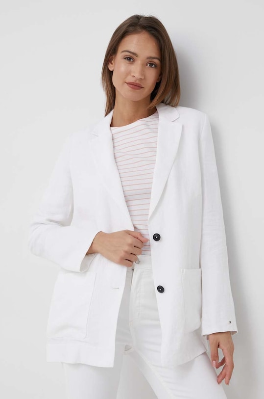 Ľanové sako Tommy Hilfiger látka biela WW0WW33195.PPYY