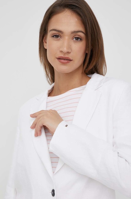 Ľanové sako Tommy Hilfiger biela WW0WW33195.PPYY