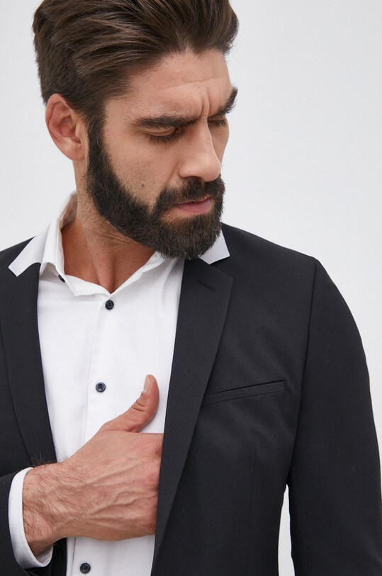 Μάλλινο μπουφάν Hugo μαύρο 50463396