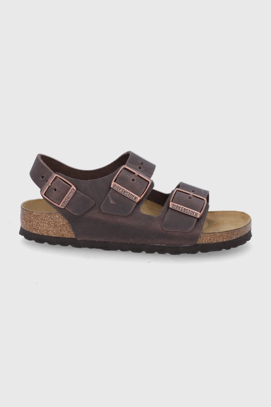 Birkenstock sandały skórzane Milano płaski brązowy 34873