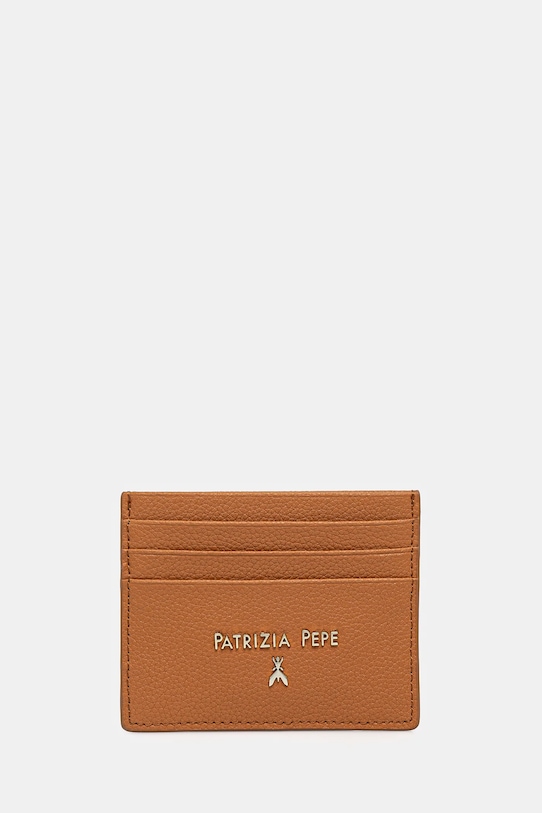 Шкіряний чохол на банківські карти Patrizia Pepe лицьова шкіра коричневий CQ7001.L001