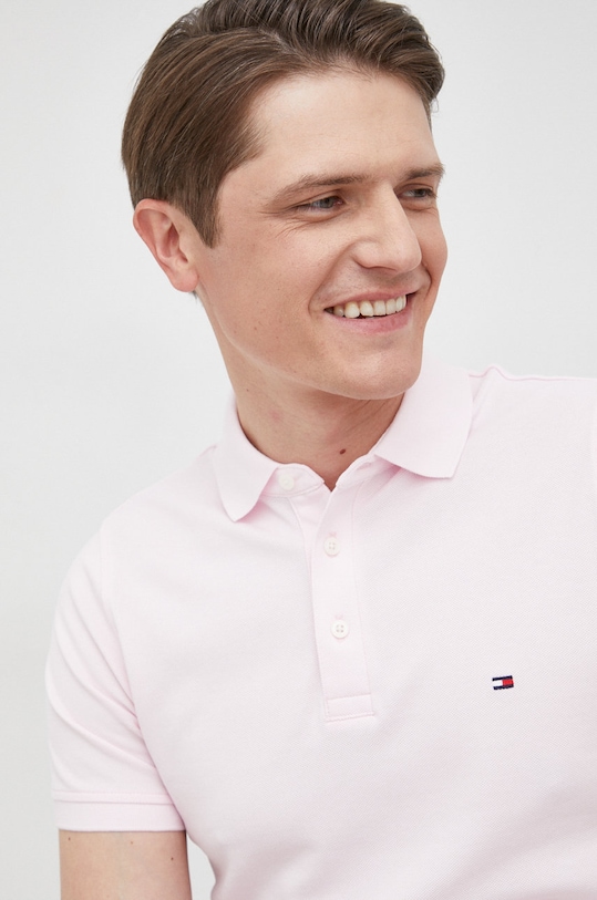Бавовняне поло Tommy Hilfiger MW0MW17771.PPYY рожевий SS24