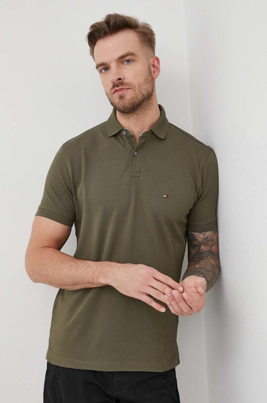 Polo majica Tommy Hilfiger s elastinom zelena MW0MW17770.PPYY