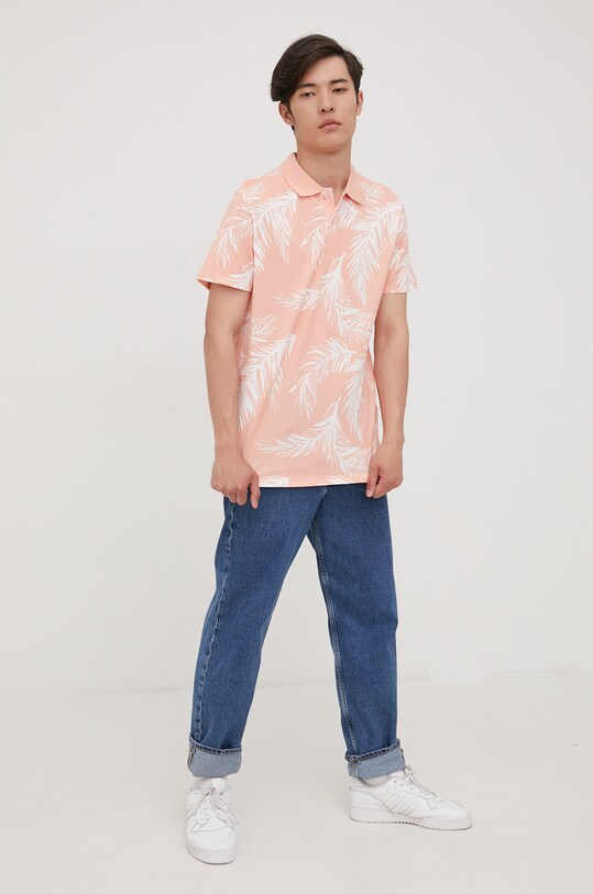 Βαμβακερό μπλουζάκι πόλο Jack & Jones 12209631.CoralPink ροζ SS22