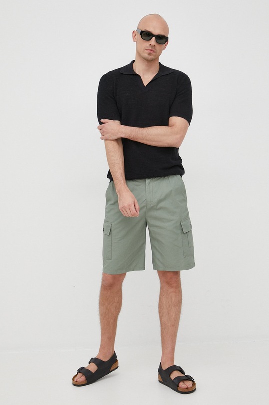 Polo majica s dodatkom lana Sisley 105GS3002.700 crna SS22