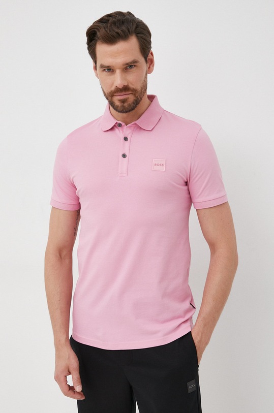 BOSS poló Boss Casual sima rózsaszín 50472668