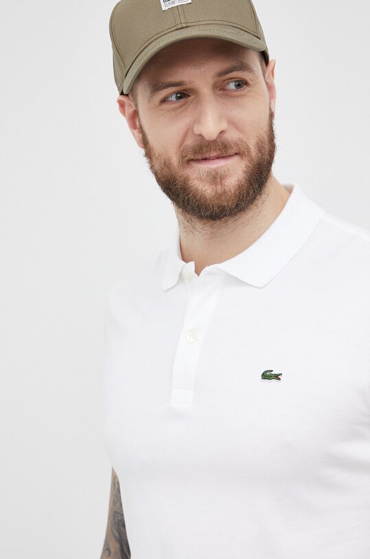 Βαμβακερό μπλουζάκι πόλο Lacoste λευκό DH2050.