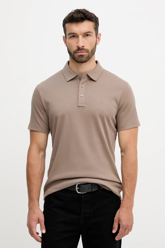Памучна тениска с яка Michael Kors кафяв CS15073C93