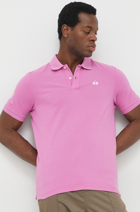 La Martina polo bawełniane fioletowy BPMP01