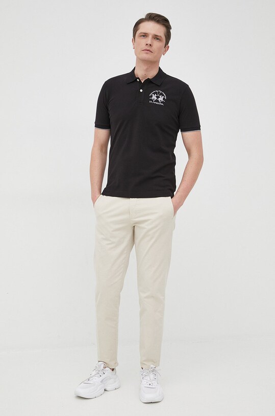 La Martina tricou polo CCMP01 negru AW22