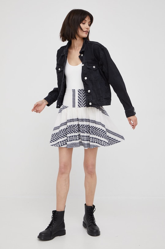 Pepe Jeans fusta din bumbac Miren cu modele alb PL900967.0AA
