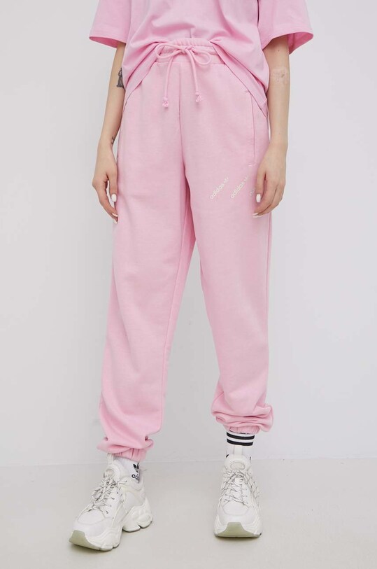 Παντελόνι adidas Originals πλεκτό ύφασμα ροζ HM4873