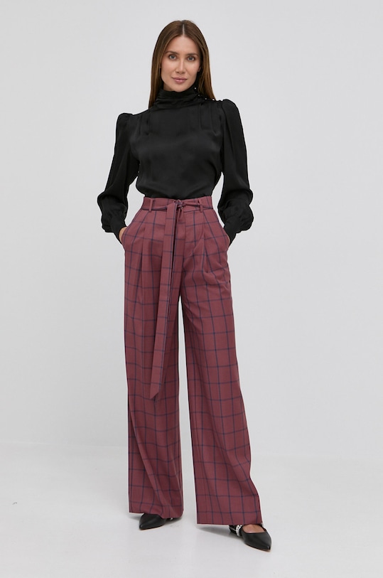 Vlnené nohavice Custommade 999495508 burgundské SS22