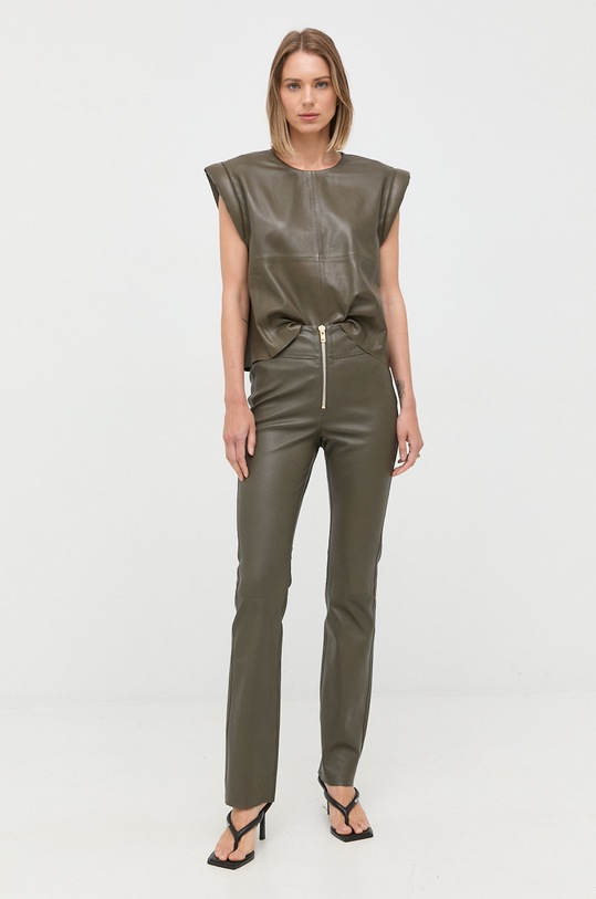 Notes du Nord pantaloni de piele 12387 verde SS22