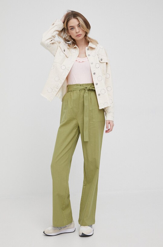 Pepe Jeans spodnie z domieszką lnu LOURDES PL211531.618 zielony SS22