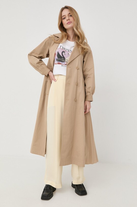 Hodvábne nohavice Victoria Beckham 1222WTR003546B béžová SS22