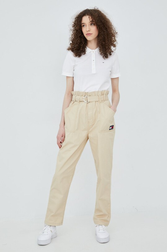 Bavlněné kalhoty Tommy Jeans DW0DW12156.PPYY béžová SS22