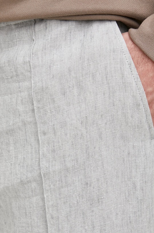 Ľanové nohavice Emporio Armani sivá I1P890.I1448