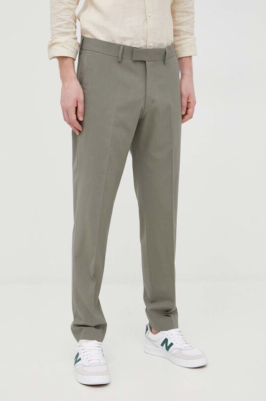 Tiger Of Sweden pantaloni de lana drept verde T70791006