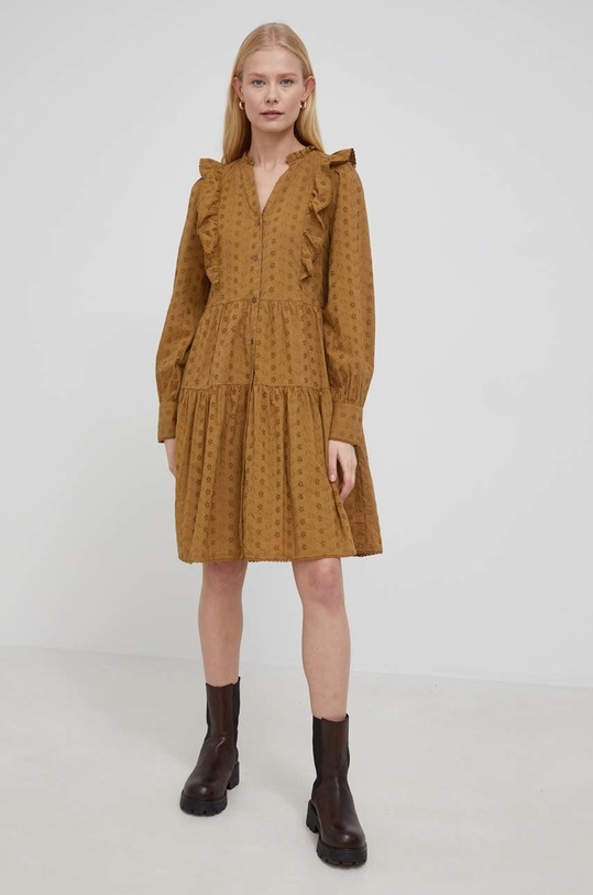 Y.A.S sukienka bawełniana casual zielony 26025913.DullGold