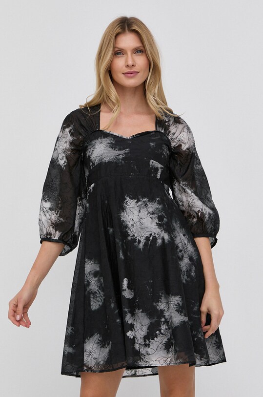Samsoe Samsoe Rochie din amestec de mătase mini negru F21400040