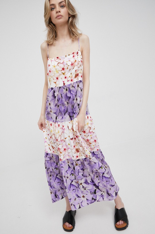 Desigual sukienka z domieszką lnu 22SWVW26 casual multicolor 22SWVW26