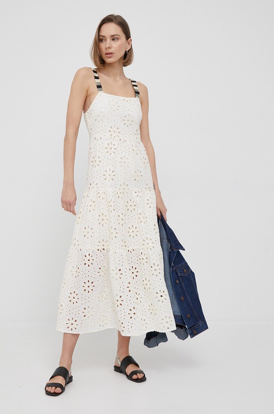 Desigual sukienka bawełniana 22SWVW05 22SWVW05 beżowy SS22