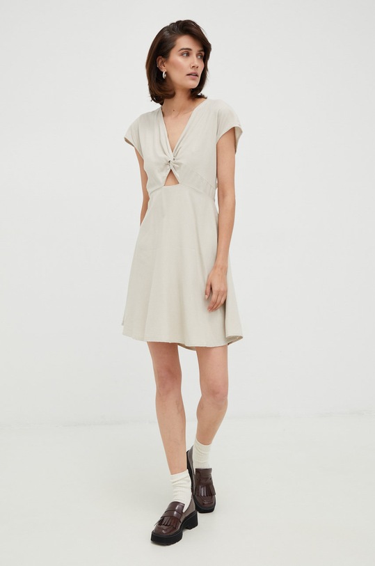 Vero Moda sukienka z domieszką lnu casual beżowy 10260353.SilverLini