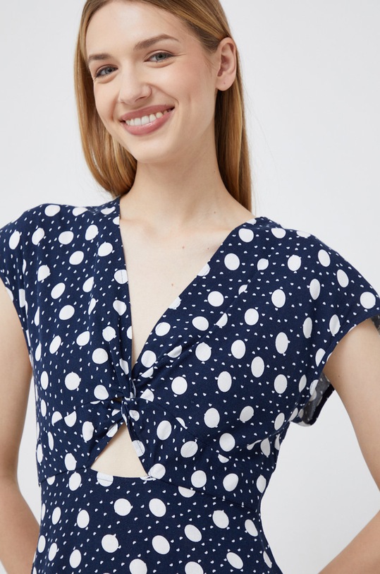 Vero Moda sukienka z domieszką lnu granatowy 10260353.NavyBlaze1