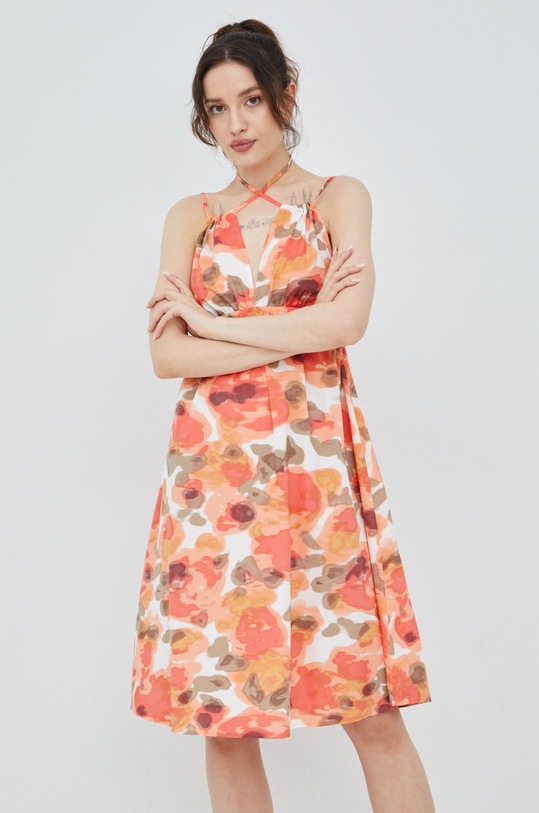Vero Moda sukienka bawełniana wzorzyste pomarańczowy 10260727.Gardenia