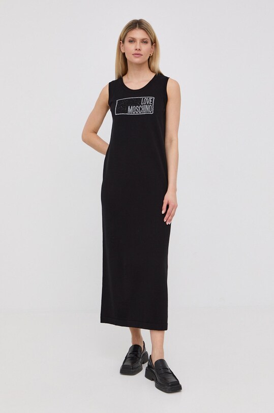 Love Moschino rochie din bumbac W.S.82R.10.X.0985 negru SS22