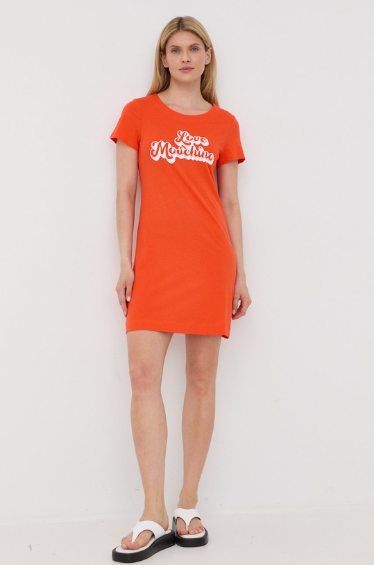 Love Moschino sukienka bawełniana nadruk pomarańczowy W.5.929.20.M.3876