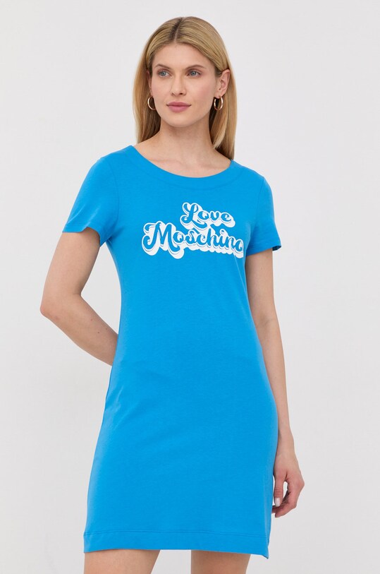 Love Moschino sukienka bawełniana nadruk niebieski W.5.929.20.M.3876