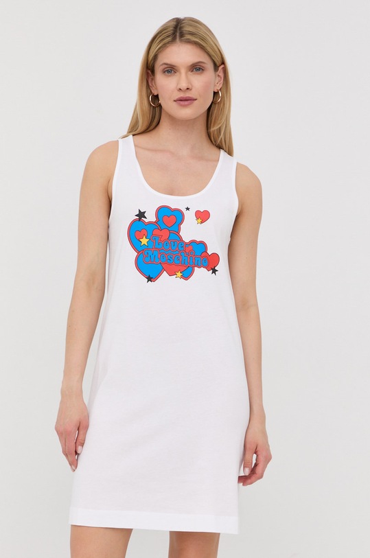 Love Moschino rochie din bumbac mini alb W.5.C28.03.M.3876