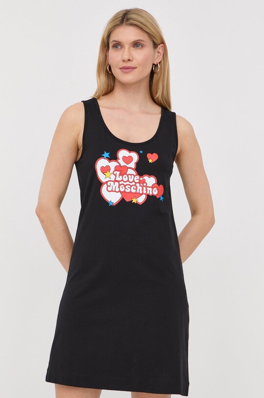 Love Moschino rochie din bumbac mini negru W.5.C28.03.M.3876