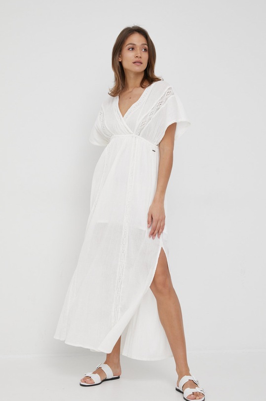Bavlněné šaty Pepe Jeans Kaia maxi bílá PL953049.803