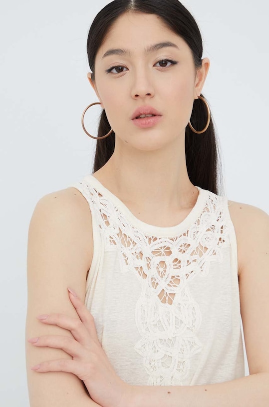 Haljina s dodatkom lana Superdry bež W8011061A.18C