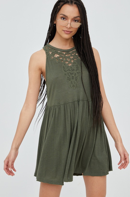 Superdry sukienka z domieszką lnu W8011061A.THY zielony SS22