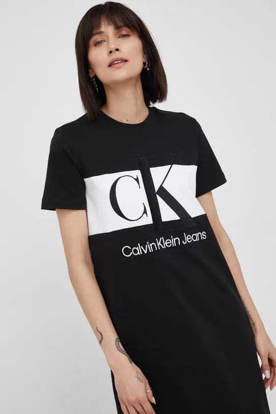 Bombažna obleka Calvin Klein Jeans črna J20J218862.PPYY