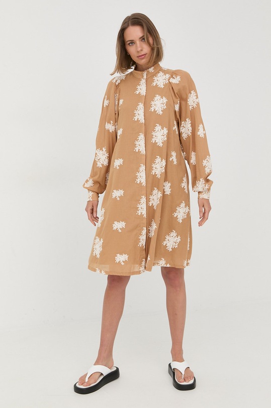 Bruuns Bazaar rochie din bumbac mini bej BBW2763