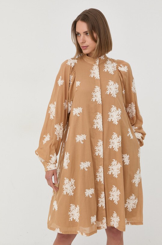 Bruuns Bazaar sukienka bawełniana BBW2763 beżowy SS22