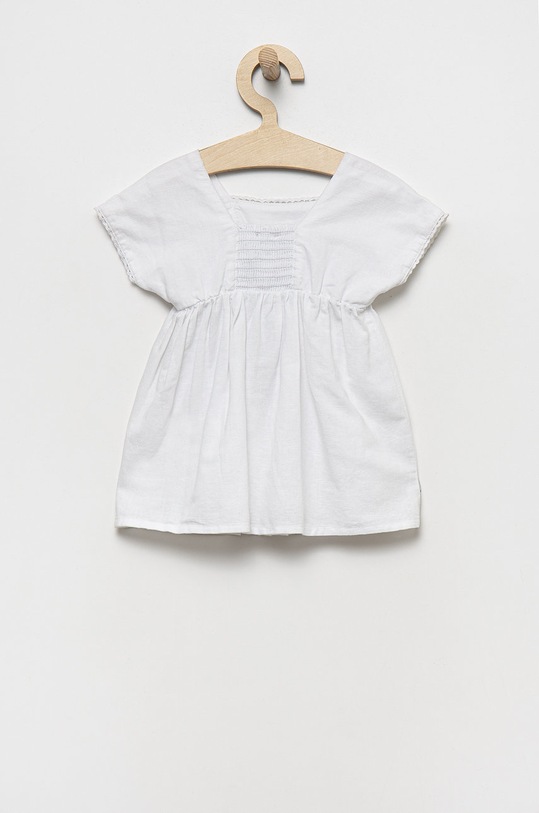 United Colors of Benetton sukienka lniana dziecięca 4BE7GV004.P biały SS22